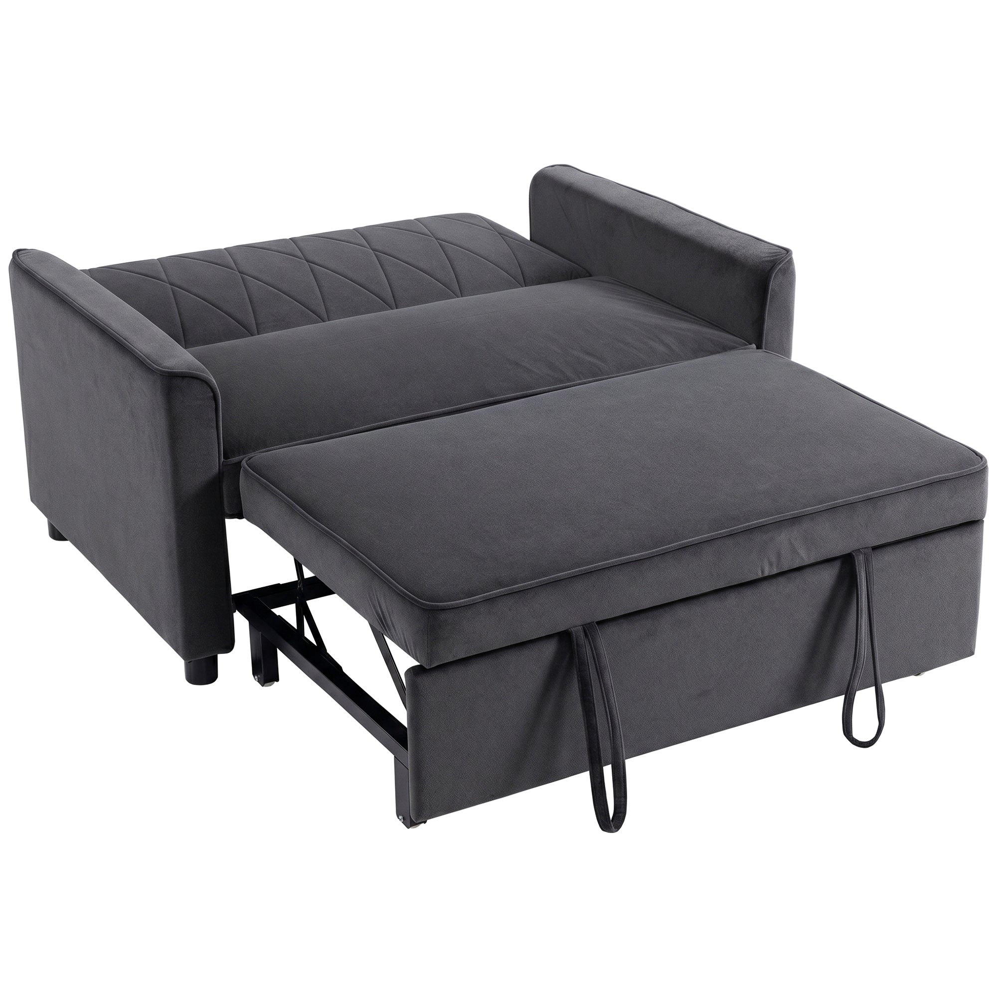 2 Seater Sofa Bed, 3-in-1 Convertible Pull Out Sleeper Sofa with Click-Clack Adjustable Backrest, Dark Grey