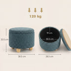 Storage Sitting Bench with Lid, Round Storage Ottoman with Rubberwood Legs, Dark Blue