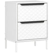 White 2-drawer fabric bedside chest with diamond-stitched fronts and aluminium handles