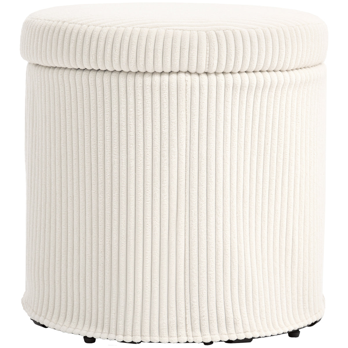 32L Round Corduroy Storage Ottoman – Beige
