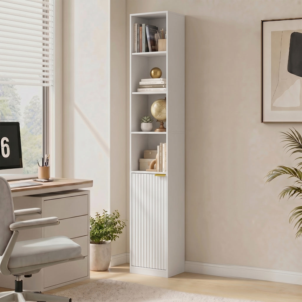 Bookcase Adjustable Shelf Bookshelf Anti-Tip Hardware 6-Tier Storage Cabinet White Wood Effect