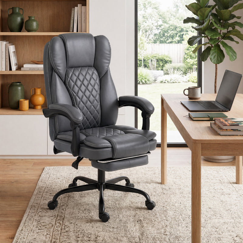 HOMCOM Executive Home Office Chair Reclining Function Footrest Computer Desk Chair High Back, Grey – view 10