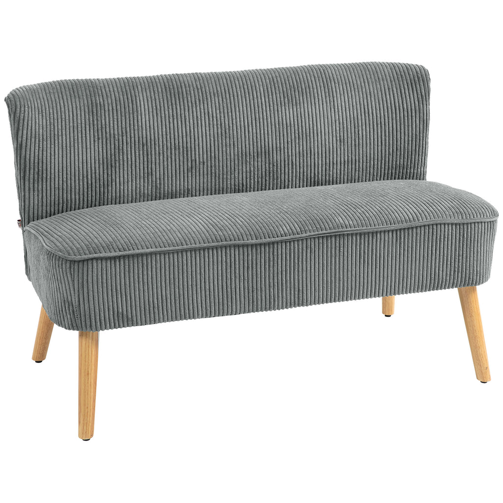 Modern Corduroy Double Seat Sofa w/ Wood Frame Foam Padding Soft Comfortable Compact Couch Grey