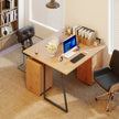 HOMCOM Computer Desk, Writing Desk with Cabinet, Drawer, Metal Legs, Work Table for Home Office Study, Natural Wood – view 9