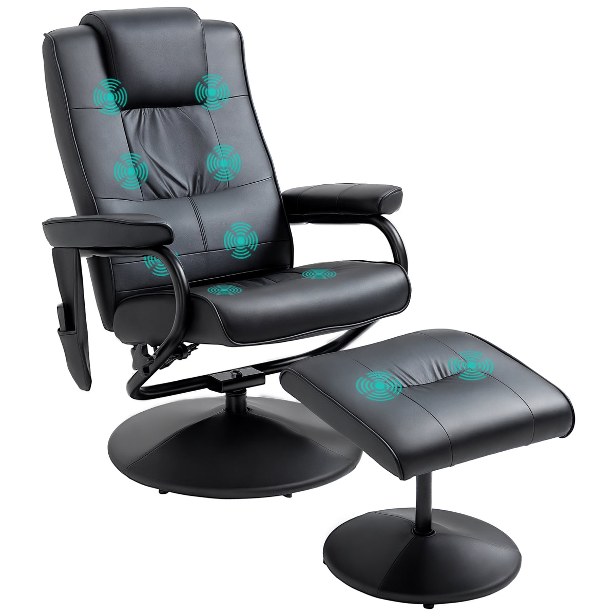 145° 10-Point Massage Swivel Recliner & Footstool – Black
