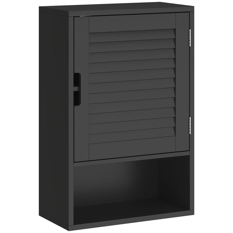 Black 40 cm wall-mounted bathroom cabinet with louvred door and open lower compartment