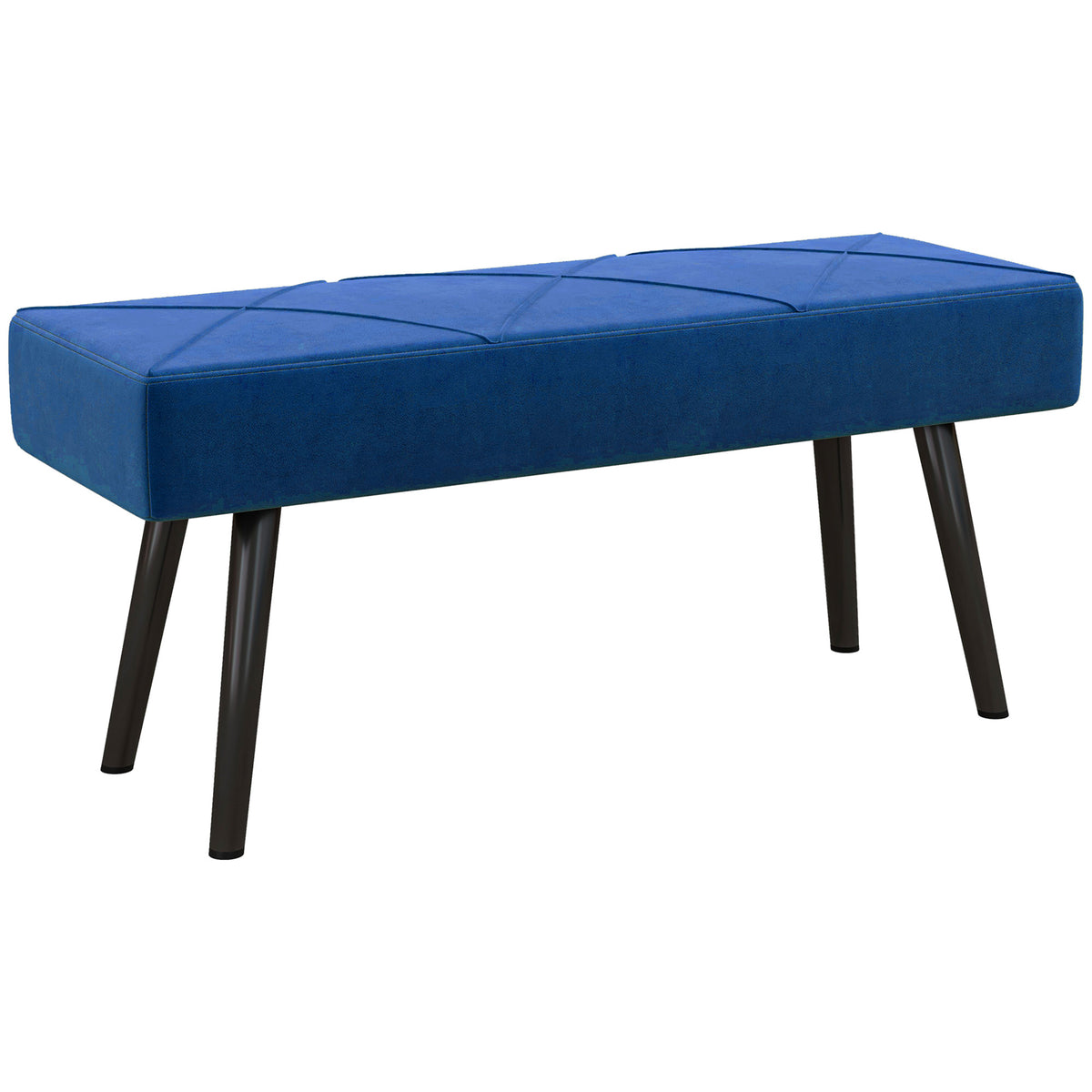 100 cm Velvet-Feel End-of-Bed Bench with Steel Legs – Blue