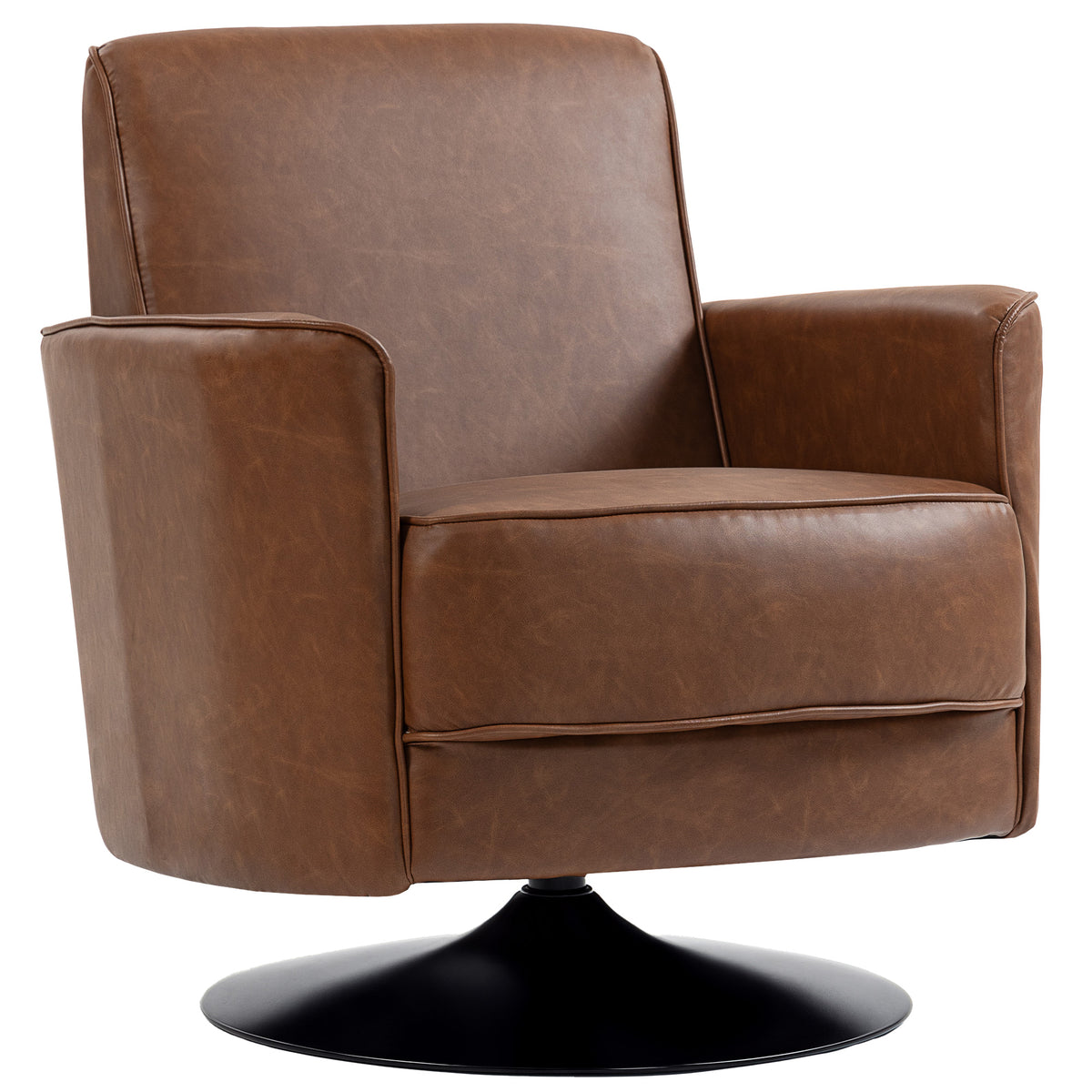 360° Swivel Faux Leather Accent Chair – Brown