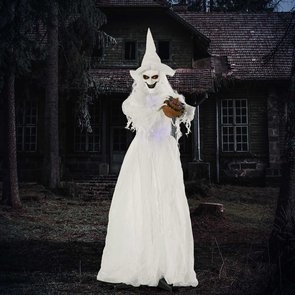 189cm Light-Up Witch Holding Pumpkin Head – image 2 of 9