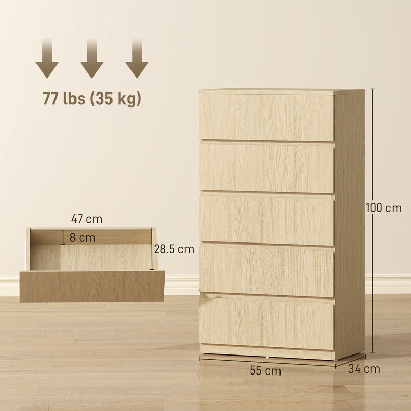 HOMCOM Chest of Drawers, 5-Drawer Storage Cabinets, Modern Dresser, Storage Drawer Unit for Bedroom – view 3