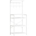 Freestanding Shelving Unit, Industrial Storage Shelf with 6 Hooks and Wine Rack for Living Room, Home Office, White
