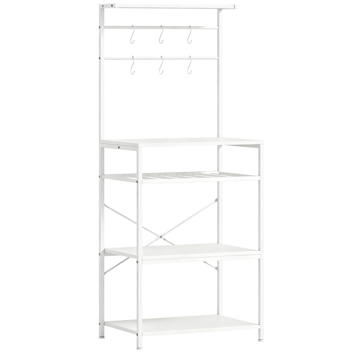143.5 cm 5-Tier Storage Shelf with Wine Rack & 6 Hooks – White