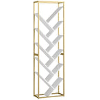 10 Shelf Modern-Style Bookshelf - Gold Tone/White