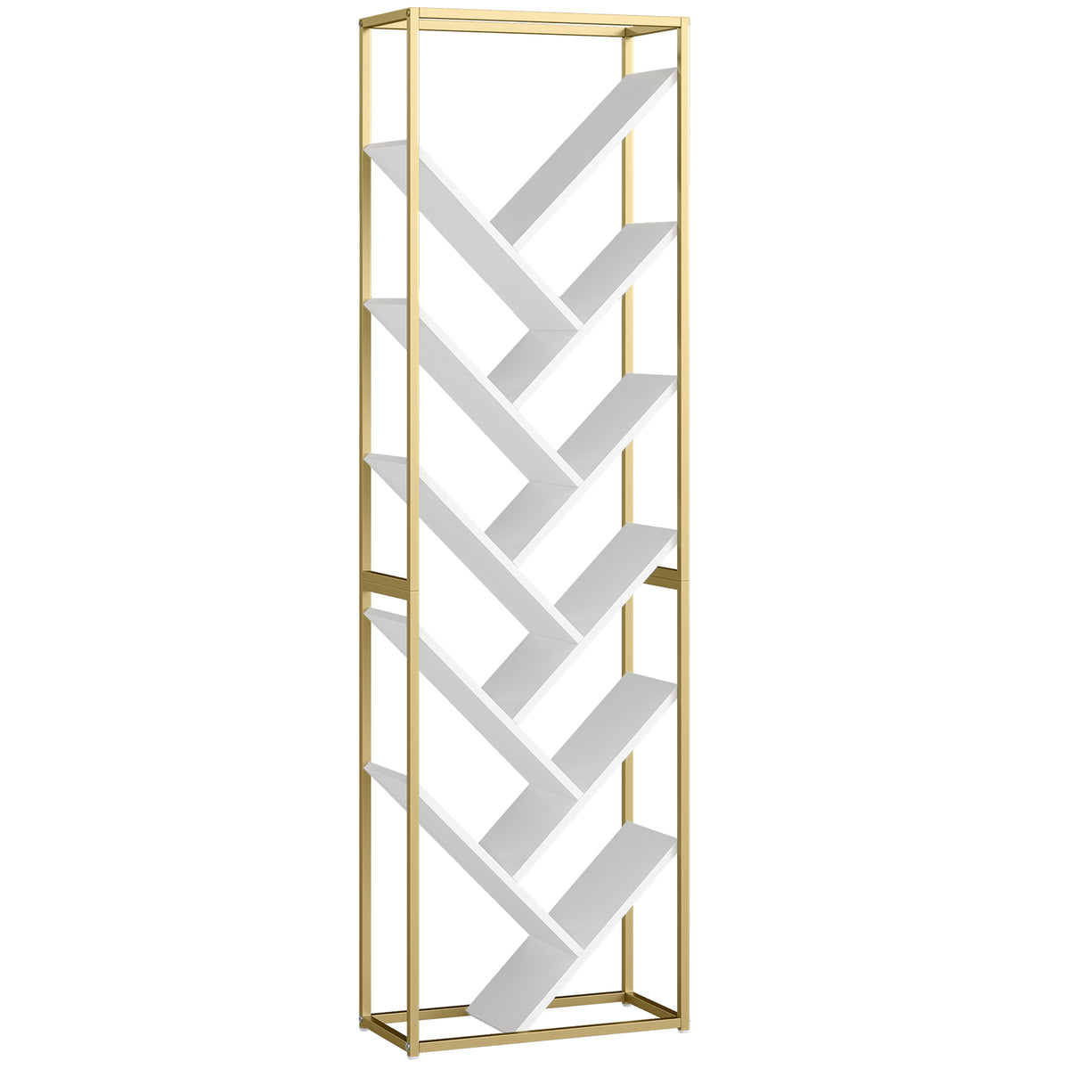 10-Shelf Tree Bookshelf – White & Gold Tone