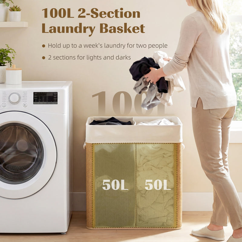 100 L brown two-section laundry basket – image 4