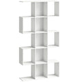 5-Tier Bookshelf, S Shaped Geometric Bookcase with 15 Compartments, White Wood Effect
