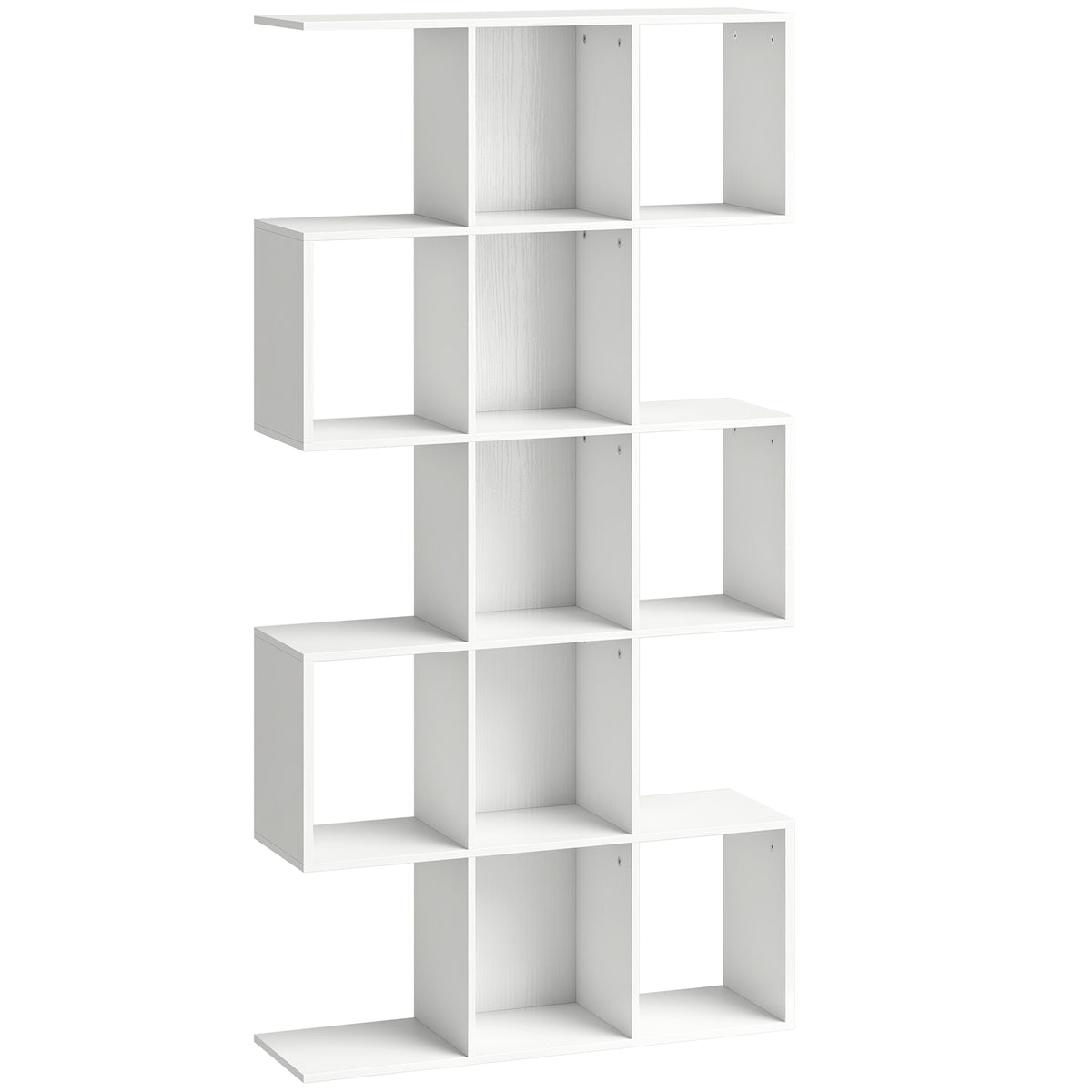 5-Tier S-Shaped Bookcase with 15 Compartments – White
