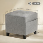 Square Footstool, Small Ottoman with Side Pocket, Linen Fabric Footrest Foot Stool with Rubber Wood Legs and Padded Seat for Living Room, Bedroom, Entryway, 35 x 35 x 35cm, Light Grey