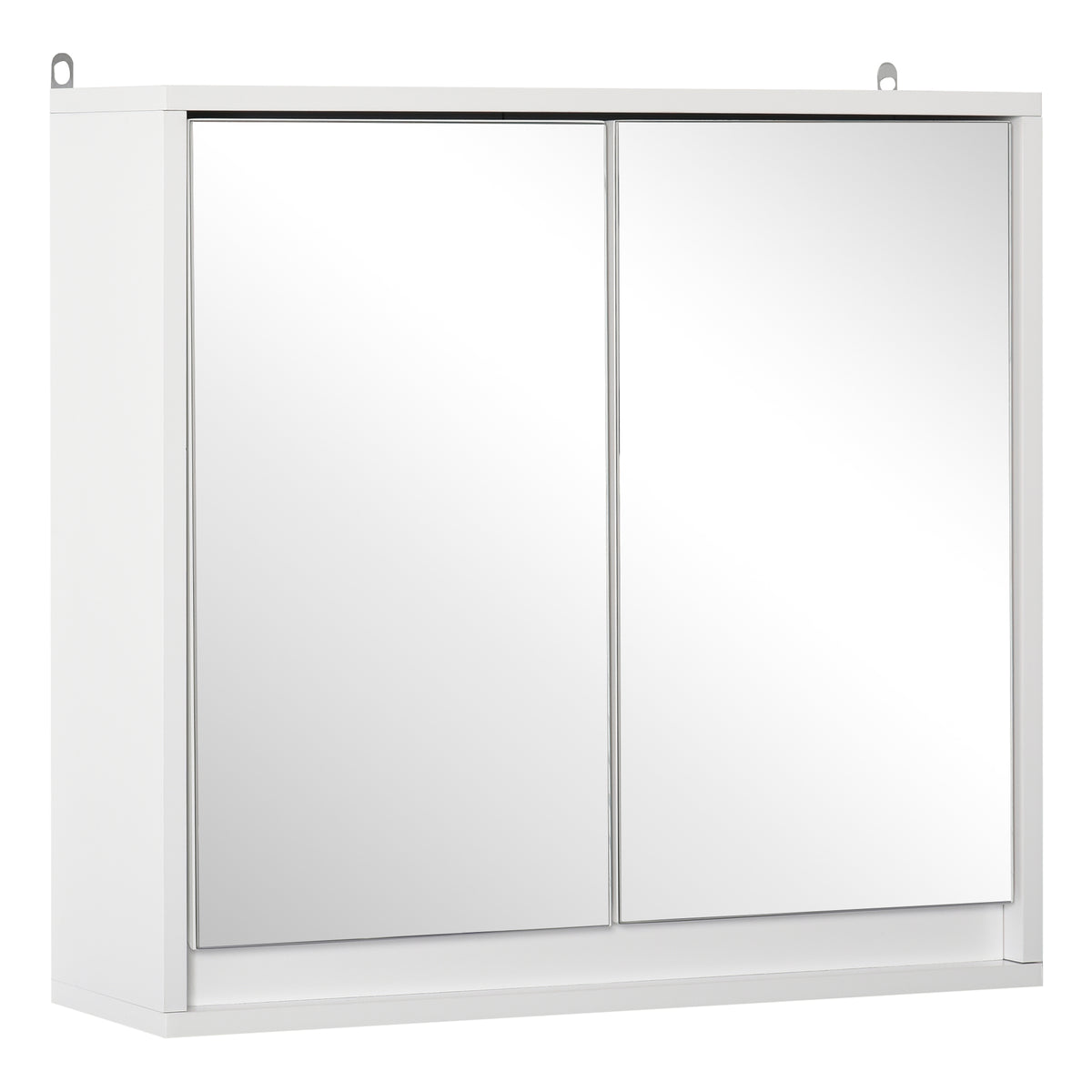 Compact white wall mirror cabinet with two mirrored doors
