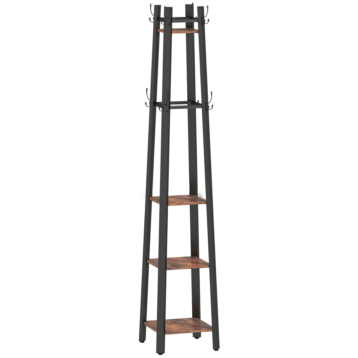 179 cm Industrial Coat Stand with 4 Shelves & 24 Hooks – Rustic Brown