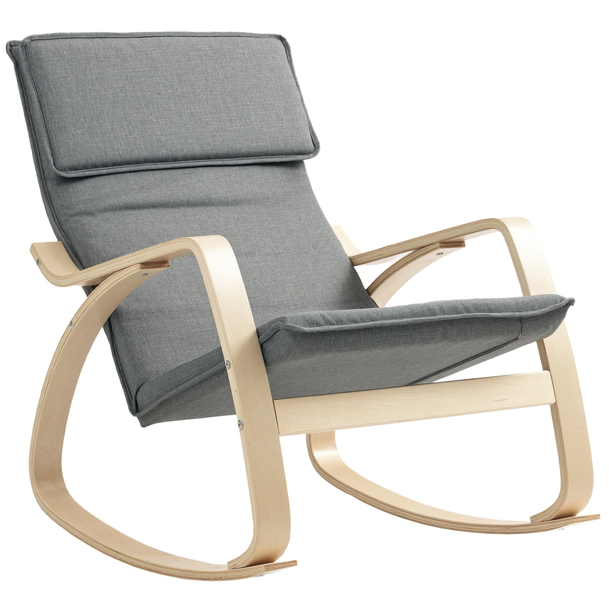 High-Back Upholstered Rocking Chair with Headrest – Grey