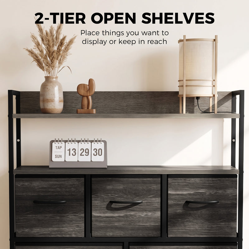 HOMCOM Chest of Drawers, Bedroom Fabric Dresser with 7 Drawers, Storage Organiser Unit with Open Shelves, Grey – view 5