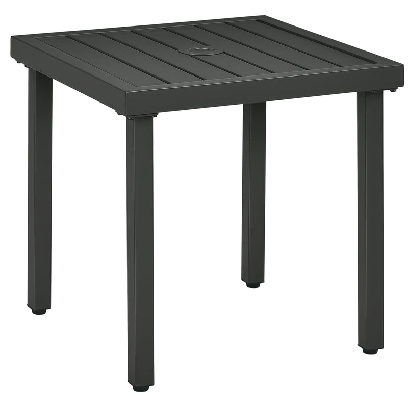 Grey 51 cm square steel garden side table with parasol hole