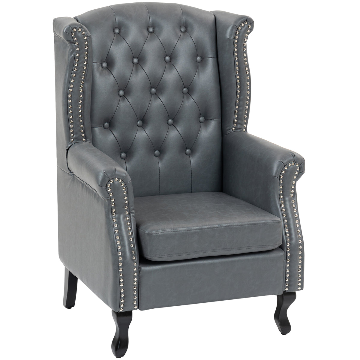 Chesterfield Wingback Accent Chair – Grey Faux Leather