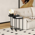 Set of Two Marble-Effect Nest of Tables - Black Marble Effect