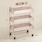 HOMCOM 3-Tier Storage Trolley on Wheels with Mesh Baskets - Light Pink