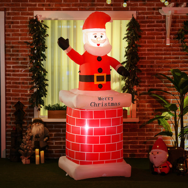 7ft Santa in Chimney Christmas Inflatable displayed outside a decorated home