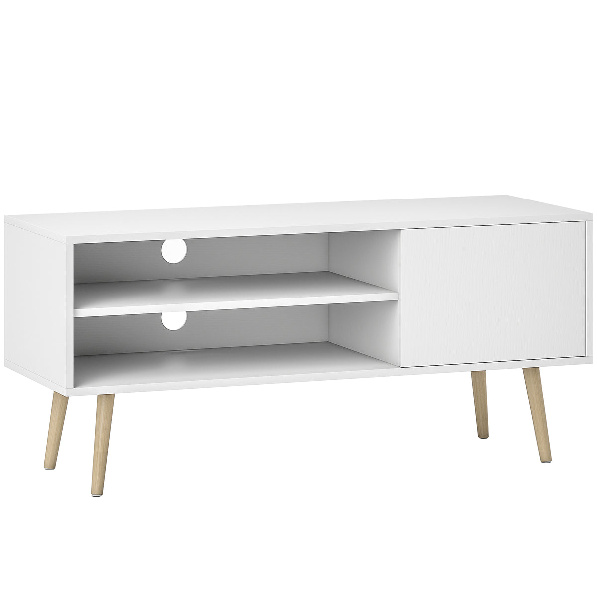 110 cm Wood-Effect TV Stand with Cupboard & Shelves – White