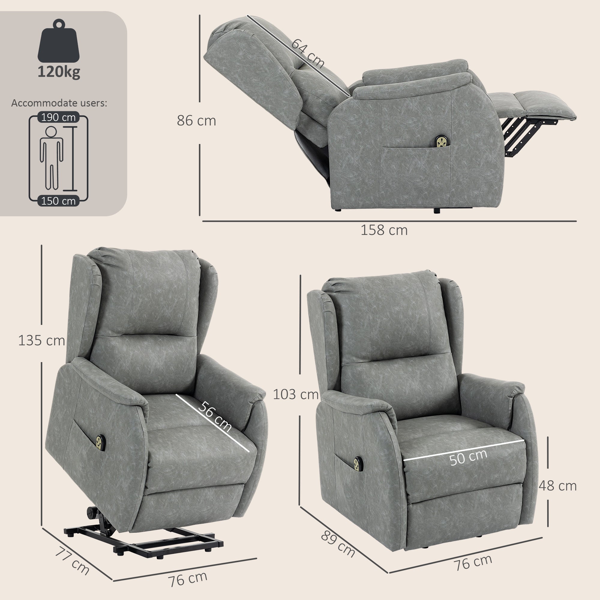 Power Lift Recliner Chair, Dual Motor Electric Lift Chair for Elderly with Remote Control, Grey
