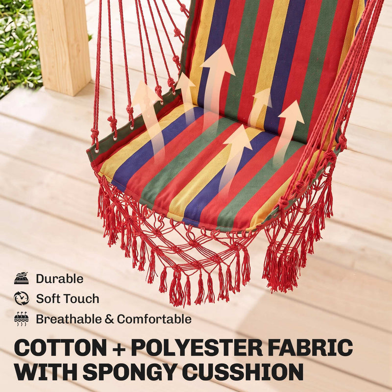 Outsunny Hammock Chair Swing Colourful Striped Tree Hanging Seat Porch Indoor Outdoor Fabric Garden Furniture – view 5