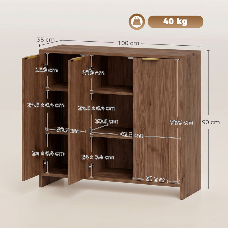 HOMCOM Sideboard Cabinet, Modern Storage Cabinet with 3 Doors and Adjustable Shelves for Living Room, Dining Room, Brown – view 3