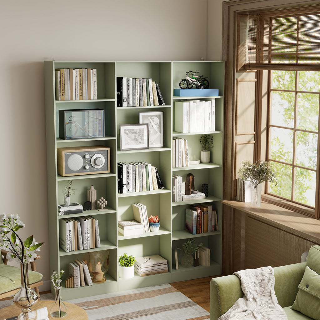 Bookcase with Open Storage, 6-Tier Bookshelf with Anti-Tipping Hardware, Light Green