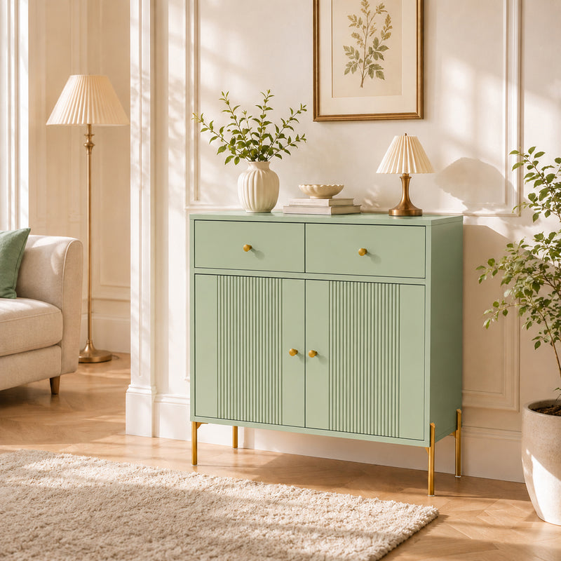HOMCOM Modern Sideboard, Sideboard Storage Cabinet with 2 Drawers and Adjustable Shelf for Living Room, Light Green – view 8