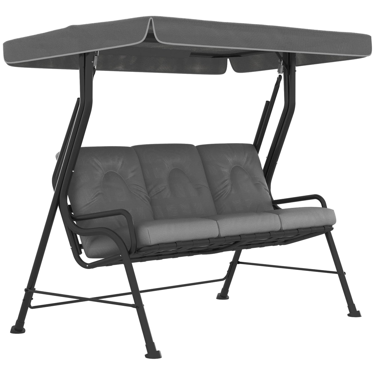 Light grey 3-seater garden swing seat with steel frame, adjustable canopy and jacquard cushions
