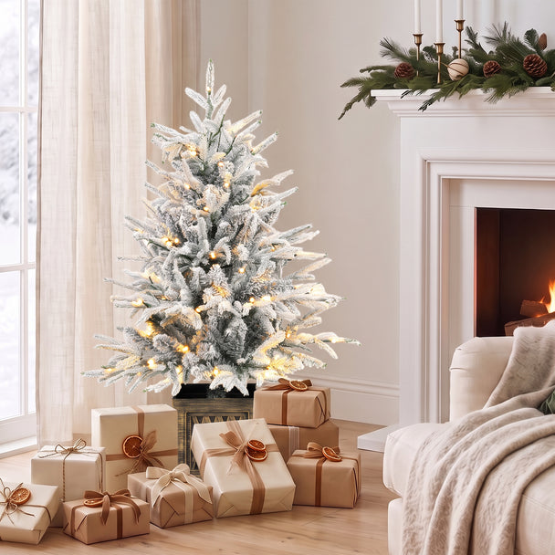 90 cm pre-lit flocked tabletop tree – image 2