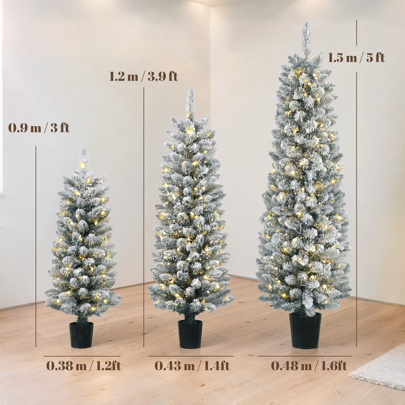 Set of 3 pre-lit snowy pencil trees, warm white – image 3