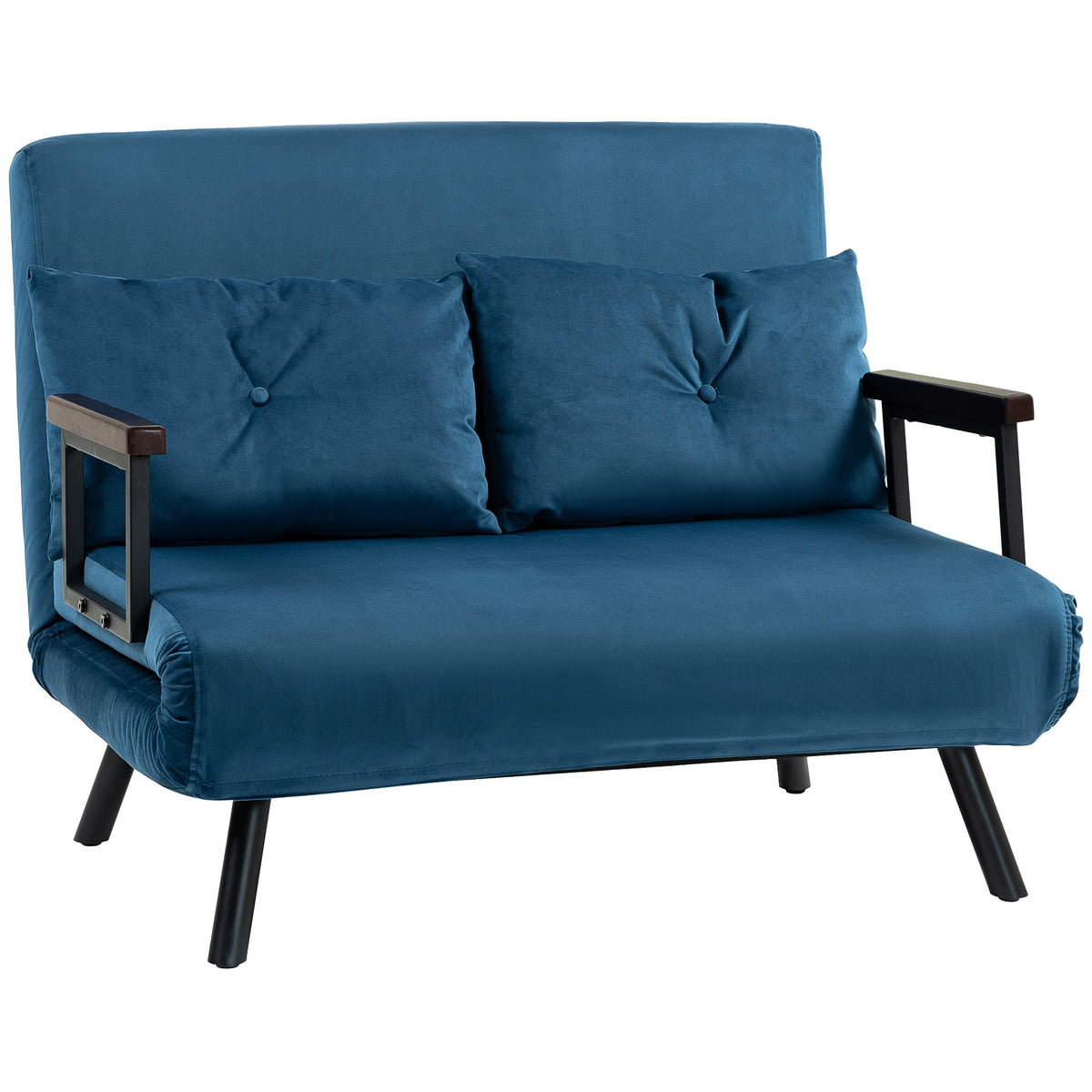 4-in-1 Velvet Double Sofa Bed with 5-Position Back – Blue
