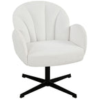 Swivel Accent Chair, Shell-Shaped Armchair with Spring Cushion, Metal Base, Cream White