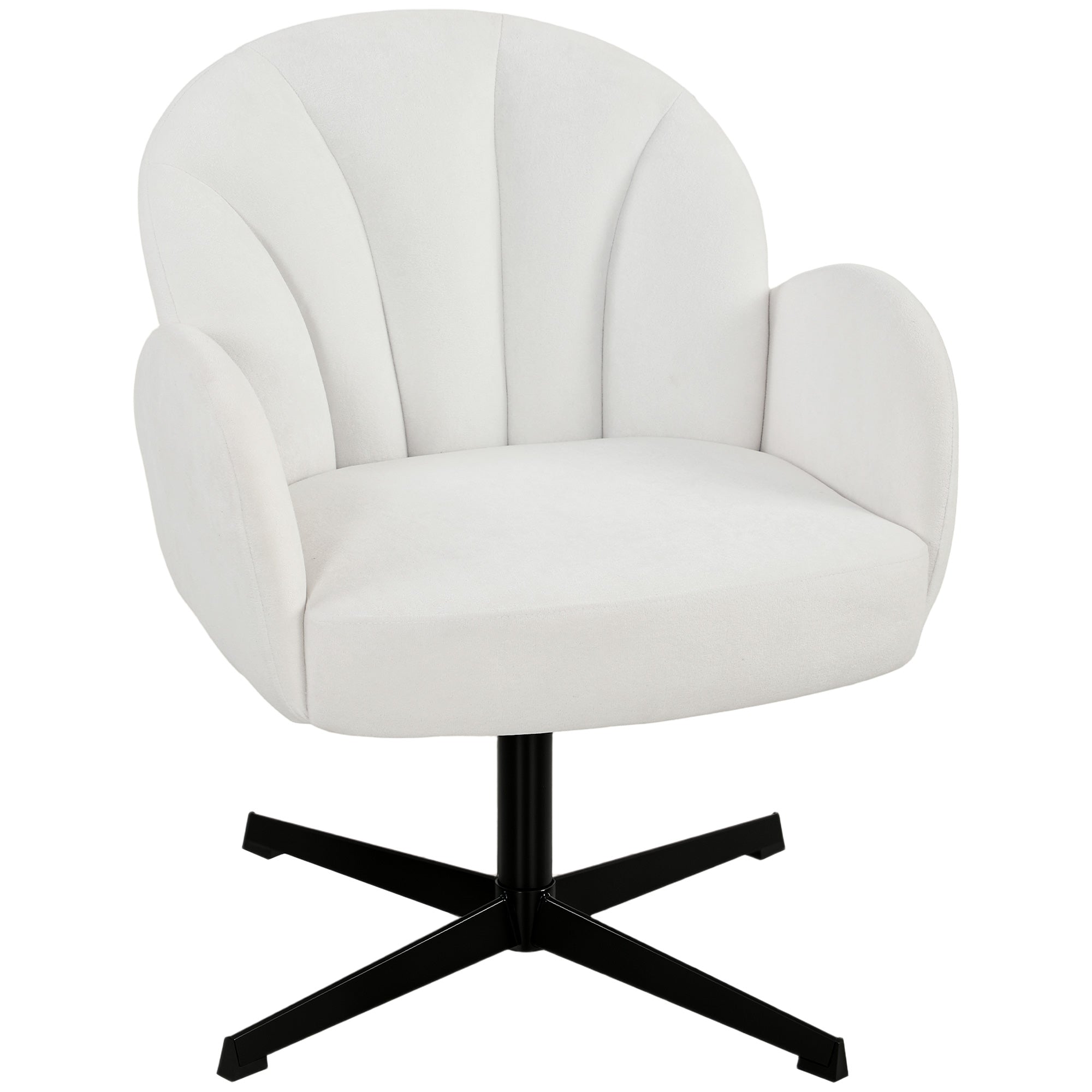 Swivel Accent Chair, Shell-Shaped Armchair with Spring Cushion, Metal Base, Cream White