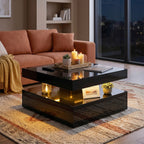 LED Coffee Table with Storage, 2-Tier Modern Centre Table with Open Shelf and Remote for Living Room, High Gloss Black