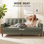 3 Seater Sofa Button Tufted Upholstered Couch with Wood Legs for Living Room, Green