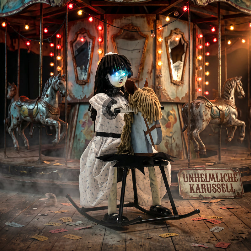 72cm Animated Halloween Girl on Rocking Horse with Glowing Eyes – image 2 of 9