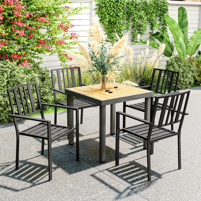 Outsunny Set of Four Minimal Metal Garden Chairs - Black – view 2