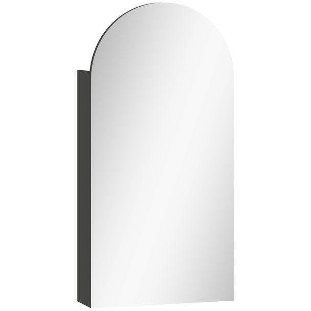 Black arched frameless mirror bathroom cabinet with three adjustable glass shelves