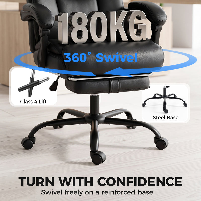 HOMCOM Executive Office Chair, 180kg Big and Tall PU Desk Chair with Linked Armrests, Pocket Spring Cushion, Adjustable – view 7