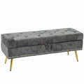 Storage Ottoman, Chenille Upholstered Ottoman Storage Box with Padded Seat, Metal Legs, 114 x 41 x 45 cm, Grey